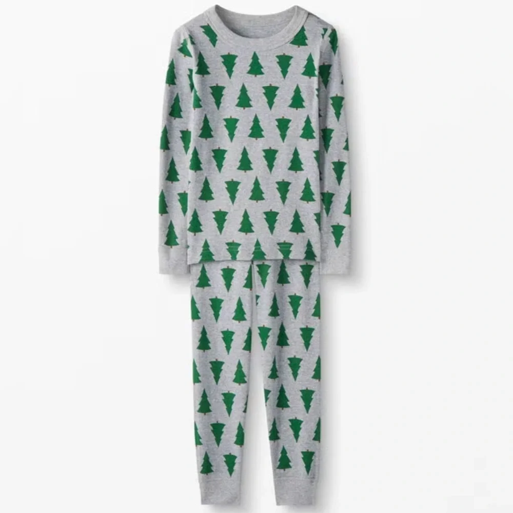 Hanna Andersson Long John Pajama Set Pine Trees Print Long Sleeve Organic Cotton